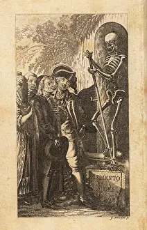 Mortality Prints: Men and women look at a Memento Mori