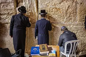Illuminate Prints: men's prayer area, men praying at the Western Wall