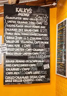 Cape Town Prints: Menu of Kalky's fish and chips restaurant in Kalk Bay, Cape Town
