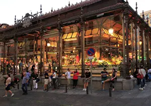 Customers Prints: Mercado de San Miguel market historic building exterior lights in evening