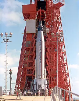 Mercury Prints: The Mercury-Atlas rocket, standing on the launch pad