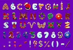 Gingerbread Prints: Merry Christmas font, xmas alphabet letters and numbers