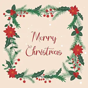 Headband Prints: Merry Christmas square frame with berries