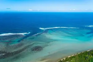 Cloud Sky Prints: A mesmerizing aerial view of Mauritius's iconic underwater waterfalls