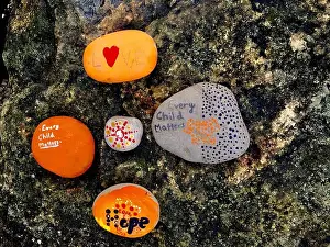Direct Prints: Message of hope and love painted on the stones: Every child matters