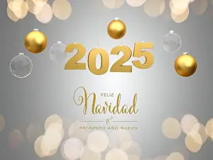 Bauble Prints: Message Merry Christmas & Happy New Year in Spanish Feliz Navidad & Próspero Año Nuevo
