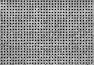 Alloy Prints: Metal background with square holes. Gray steel texture