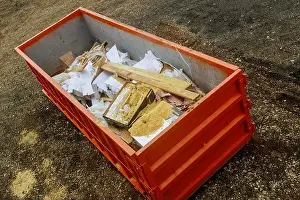 Dustbin Prints: Metal trash container garbage can waste construction trash dumpsters on house renovation