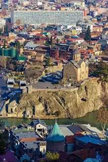 Kazbegi Prints: The Metekhi temple, which is picturesquely located on a rock above the Kura river