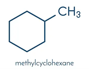 Atoms Prints: Methylcyclohexane solvent molecule. Skeletal formula