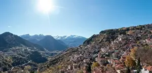 Epirus Prints: Metsovo Anilio, Epirus Greece. Aerial drone view of traditional village on Pindus mountain