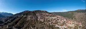 Epirus Prints: Metsovo Epirus Greece. Aerial panoramic drone view of traditional village on Pindus mountain