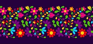 Embroidered Prints: Mexican floral embroidery pattern. Traditional ornament of flowers and leaves