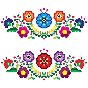 Wedding Invitation Prints: Mexican folk art style vector floral pattern long horizontal oriented