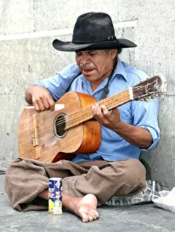 Folk Music Prints: Mexican Man Playing Guitar The Zocalo Oaxaca City Mexico