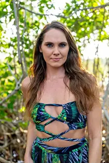 Mangrove Prints: Mexican Mangrove Marvel: Stunning Model's Vacation Pose in Central Mexico's Natural Beauty