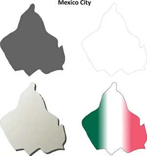 Ciudad De Mexico Prints: Mexico City blank outline map set