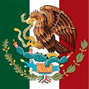Mayan Prints: Mexico coat of arms and flag, official symbol of the nation