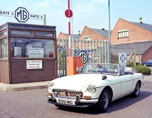 Motoring Prints: MGB Roadster sports car pictured outside the MG works factory in Abingdon Oxfordshire in 1978