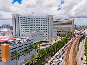Dade County Prints: Miami Dade County hospital district. Health and medical buildings. Miami Metrorail