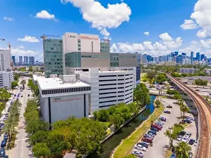 Miami, FL, USA - May 31, 2024: Aerial photo U Health Don Soffer Clinical Research Center Miami