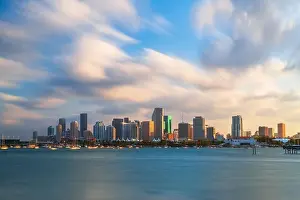 Miami, Florida, USA downtown city skyline on Biscayne Bay at twilight