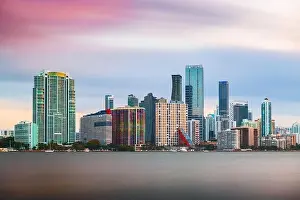 Miami, Florida, USA downtown city skyline on Biscayne Bay at twilight