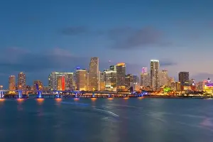 Miami, Florida, USA downtown city skyline on Biscayne Bay at twilight