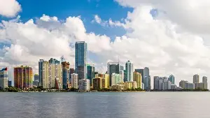 Miami, Florida, USA downtown skyline on Biscayne Bay in the afternoon