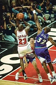 Bulls Prints: Michael Jordan competing against Karl Malone and John Stockton of the Utah Jazz during the 1997 NBA Finals