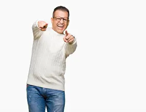 Sweater Prints: Middle age arab man wearing glasses over isolated background Pointing to you and the camera with fingers