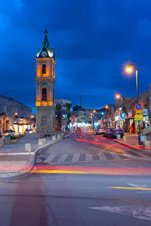 Aviv Prints: Middle East Israel Jaffa ancient port city - clock tower night time