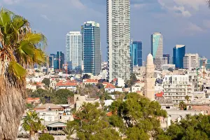 Business District Prints: Middle East, Israel, Tel Aviv, Jaffa, downtown buildings viewed from HaPisgah Gardens Park