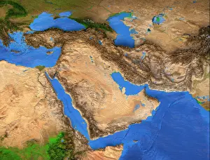 Satellite View Prints: Middle East map - Gulf Region. Detailed satellite view of the Earth and its landforms