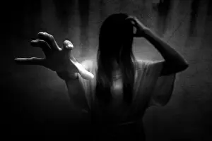 Nightmare Prints: In middle of the light, Ghost women in the dark, Scary background for book cover