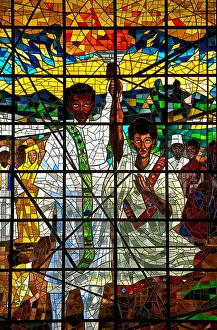 Paintings Prints: Middle part of the stained glass triptych Total Liberation of Africa by Afewerk Tekle