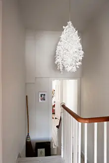 Banister Prints: Midsummer paper lamp shade by Tord Boontje in staircase hallway