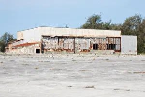 Historic Buildings Prints: Midway seaplane hangar shelled in WWII on Dec 7