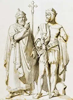 Armored Prints: Mieszko I (ca.930-992) and Boleslaw I the Brave (967-1025). Kings of Poland. Engraving