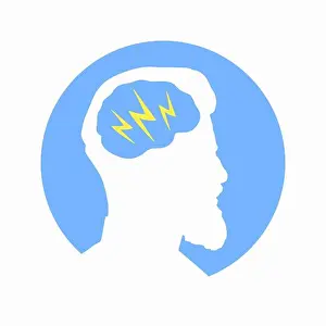 Feel Prints: Migraine linear icon. Human head with lightning bolt