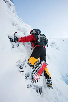 Agility Prints: Mike Withers ice climbing on Fisher place Ghyll in the Lake District during the big freeze of winter 2009/10