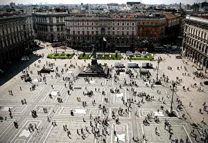 Piazza Prints: Milan, Italy. 2008. Duomo square air view from the cathedral