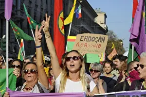 Kurdistan Prints: Milan (Italy), 26 October 2019, demonstration in support of the Kurdish people