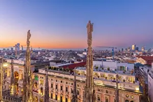 Milan, Italy city skyline from above in the evening