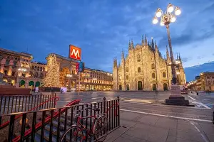 Milan, Italy at the Milan Duomo and Galleria during Christmas time at dawn. (M is for Metro)