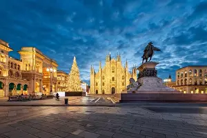 Milan, Italy at the Milan Duomo and Galleria during Christmas time at twilight