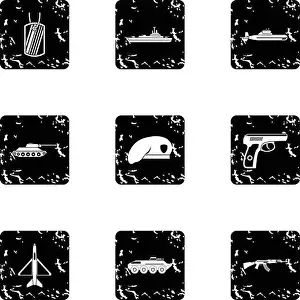 Trigger Prints: Military defense icons set, grunge style