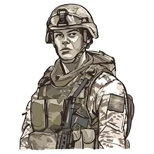 Solidarity Prints: Military infantry. Cartoon soldier isolated drawing