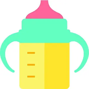 White Vector Vectors Prints: Milk bottle icon in flat color style. Baby toddler pacifier drinking comforter