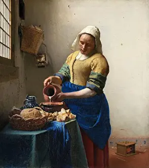 Dutch Golden Age Prints: The Milkmaid painted by the Dutch Golden Age painter Johannes Vermeer in 1660
